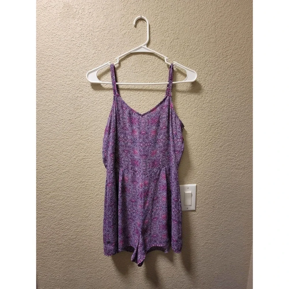 Aqua Romper Sleeveless Thin Straps Sweetheart Wide Leg Floral Zip Purple XS - Picture 1 of 4